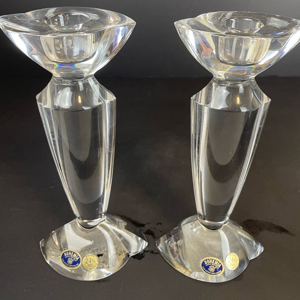 A Pair Of Bohemia 13” Crystal Candlesticks 24%
